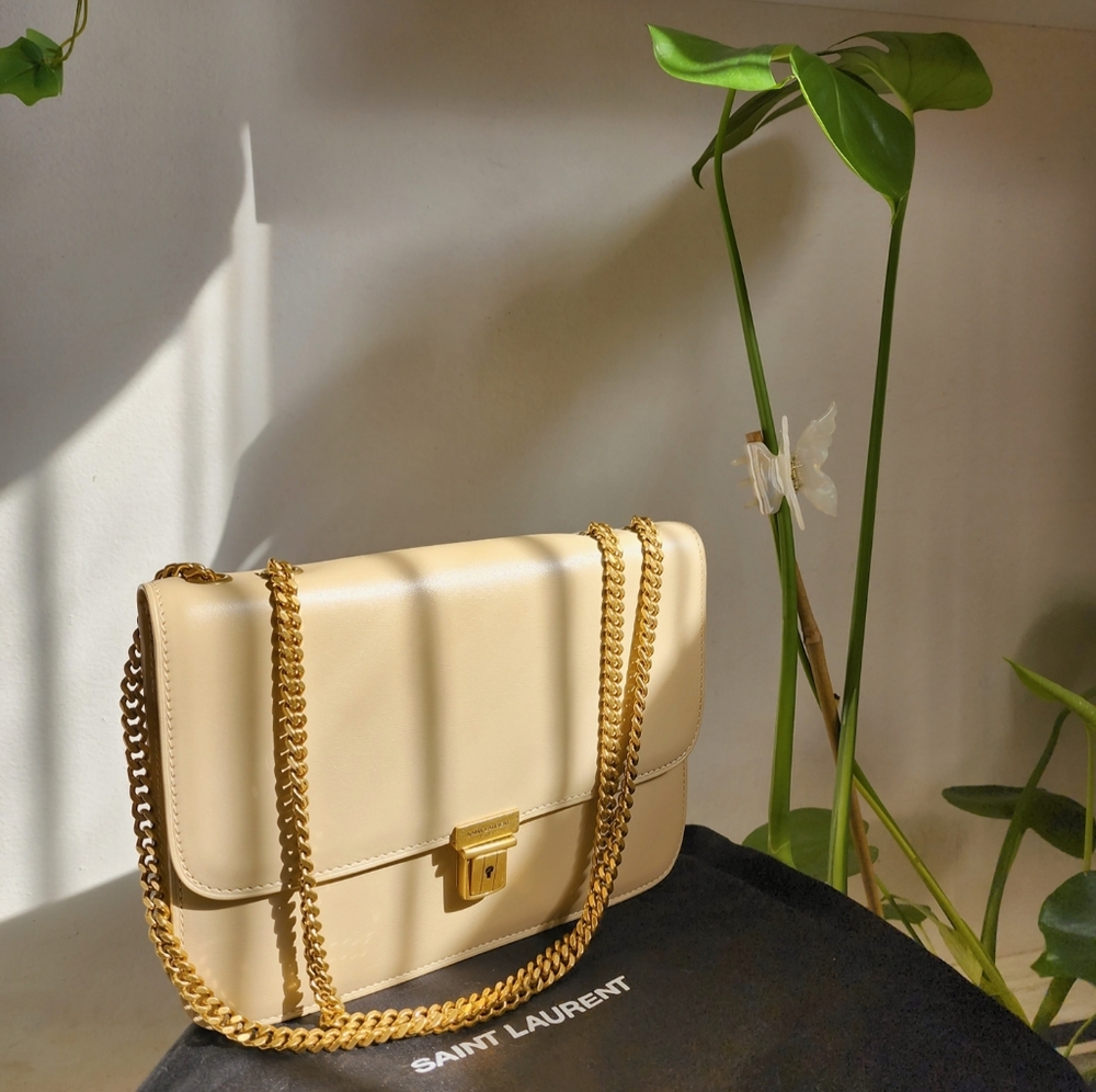 YVES SAINT LAURENT Box Calfskin YSL Tuc Chain Shoulder